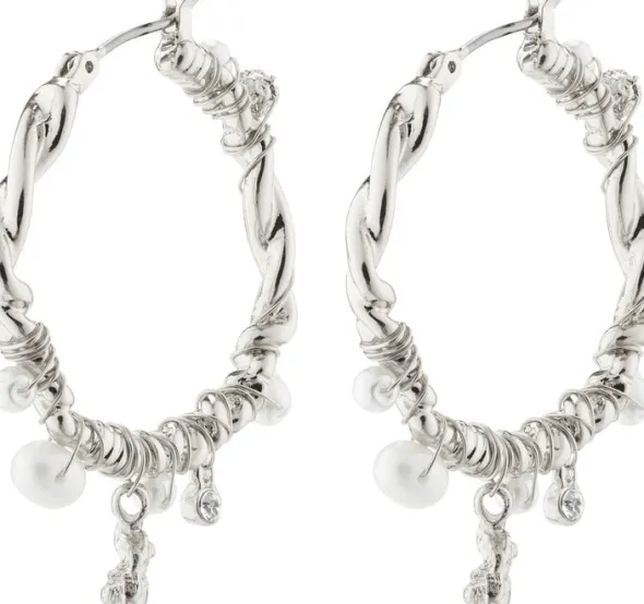 ANA pearl & crystal hoops silver-plated