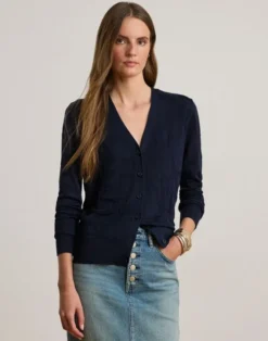 Belting-Motif V-Neck Cardigan