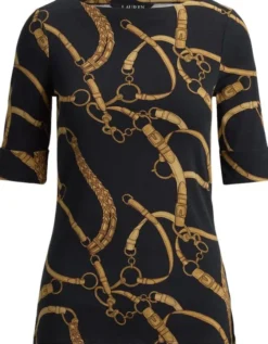 Belting-Print Cotton Boatneck Tee