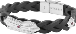 Braided Leather Bracelet with Sterling Silver Detail