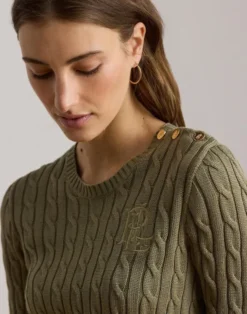 Button-Trim Cable-Knit Sweater