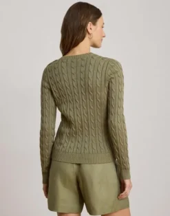 Button-Trim Cable-Knit Sweater