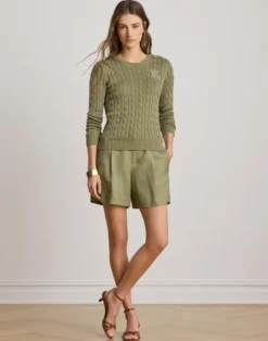Button-Trim Cable-Knit Sweater