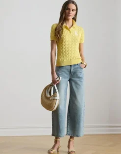 Cable-Knit Cotton Polo Sweater