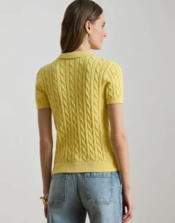 Cable-Knit Cotton Polo Sweater