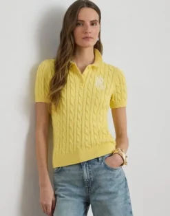 Cable-Knit Cotton Polo Sweater