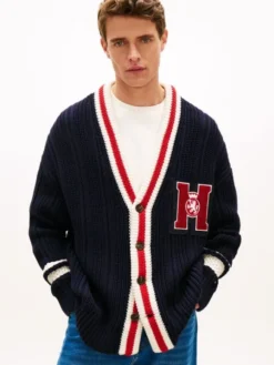 Chunky Rib-Knit Letterman Cardigan
