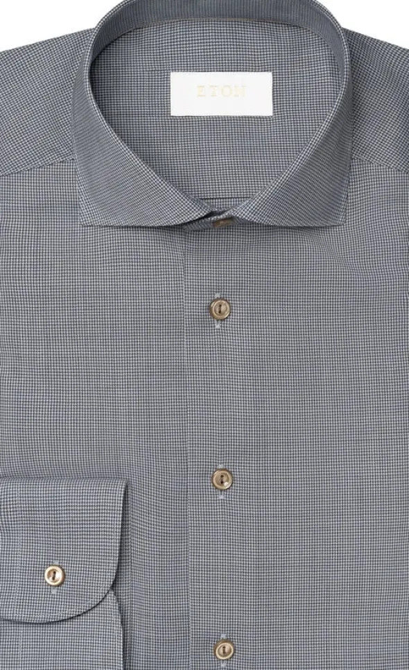 Contemporary Fit Brown Houndstoothmerino Wool Shirt