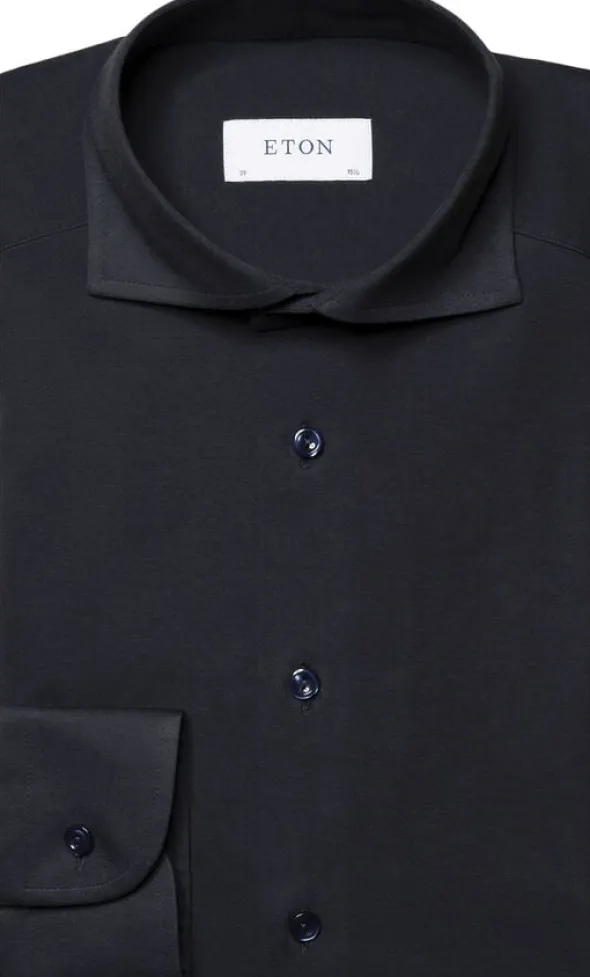 Contemporary Fit Navy Blue Solid Four-Flex Stretch Shirt