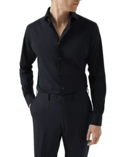 Contemporary Fit Navy Blue Solid Four-Flex Stretch Shirt
