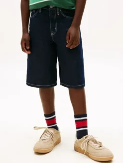 Contrast Topstitch Loose Denim Shorts