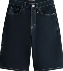 Contrast Topstitch Loose Denim Shorts