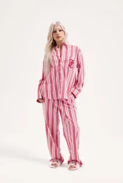 COTTON STRIPE SLEEP LS SHIRT + PANT SET