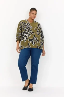 Curvy WA-LINNEA 2 Bluse Oliven