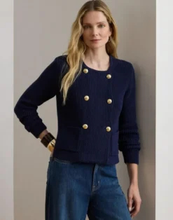 Double-Breasted Cotton Sweater Jacket
