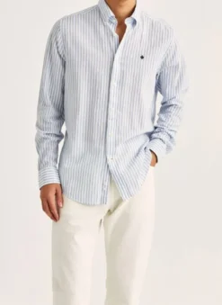 Douglas Linen Stripe Shirt-Classic Fit