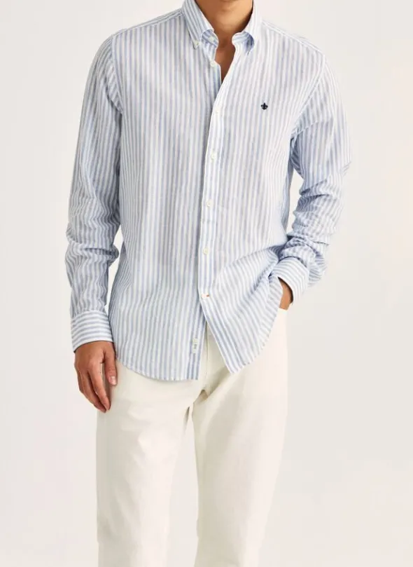 Douglas Linen Stripe Shirt-Classic Fit