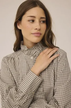 Ellen 4 Check Cotton Frill Shirt - 100% Cotton GOTS