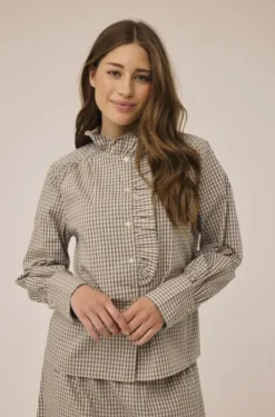 Ellen 4 Check Cotton Frill Shirt - 100% Cotton GOTS
