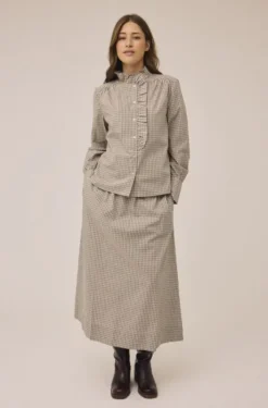 Ellen 4 Check Cotton Frill Shirt - 100% Cotton GOTS