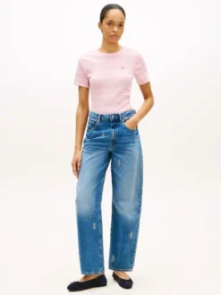 Flag Embroidery Crew Neck Slim T-Shirt