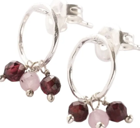 Genuine Garnet Rose Quartz Earrings SP