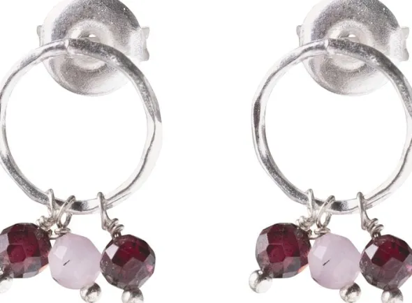 Genuine Garnet Rose Quartz Earrings SP
