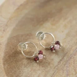 Genuine Garnet Rose Quartz Earrings SP