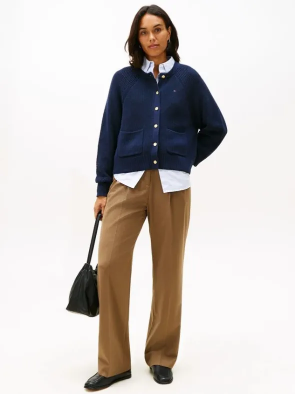Gold-Tone Button Relaxed Cardigan
