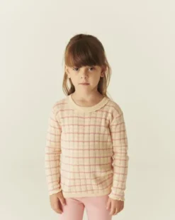 KNITTED STRIPE POINTELLE LS BLOUSE