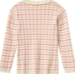KNITTED STRIPE POINTELLE LS BLOUSE