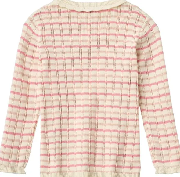 KNITTED STRIPE POINTELLE LS BLOUSE