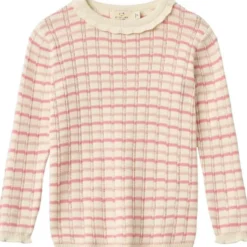 KNITTED STRIPE POINTELLE LS BLOUSE