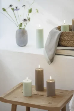 LED pillar candle, Dusty Green, Smooth, 5,8x15,2 cm
