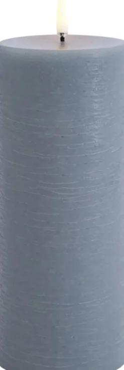 LED pillar candle, Hazy blue, Rustic, 7,8 x 20,3 cm (4/24)