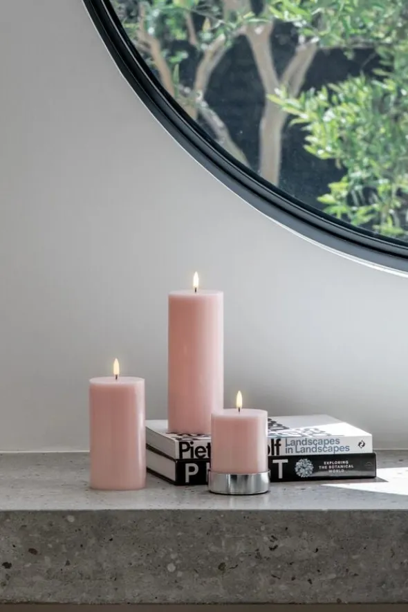 LED pillar candle, Rose powder, Smooth, 7,8x15 cm