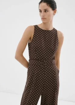 Linen jumpsuit with polka-dot belt