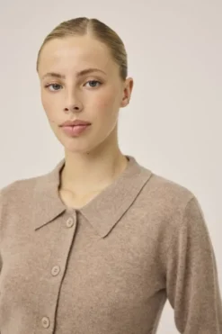 Mabel 15 Langærmede polo strikcardigan - 100% Cashmere