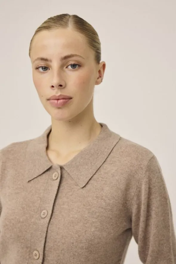 Mabel 15 Langærmede polo strikcardigan - 100% Cashmere