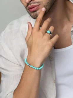 Men's Wristband with Turquoise and Silver