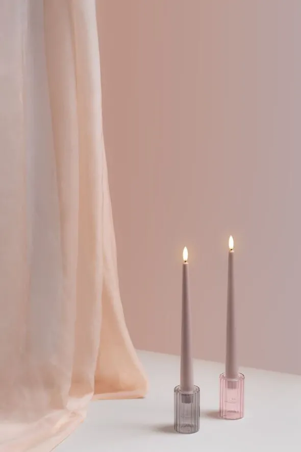 MM LED taper candle, Silk, Slim, Light rose, 2-pack, 23x250 mm