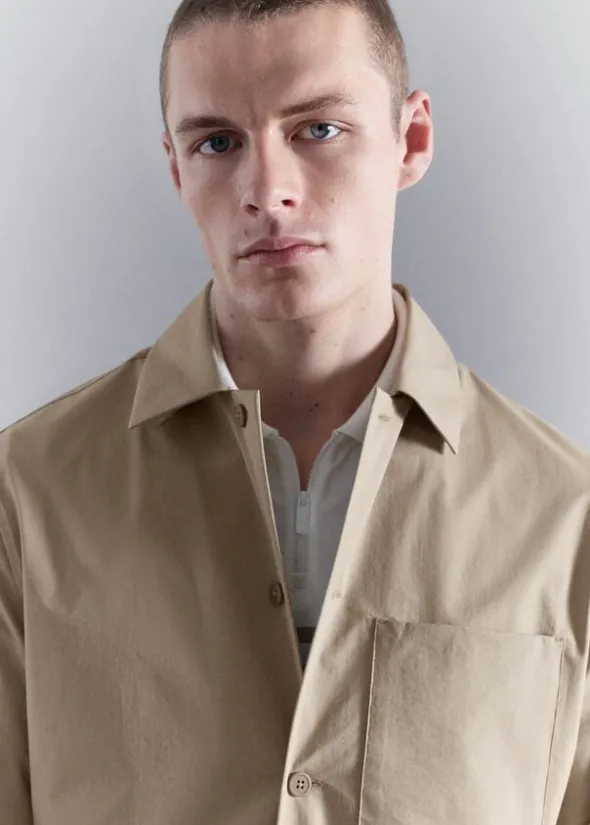 Non-iron overshirt pocket
