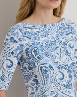 Paisley Stretch Cotton Boatneck Tee