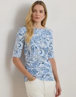 Paisley Stretch Cotton Boatneck Tee