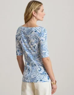 Paisley Stretch Cotton Boatneck Tee