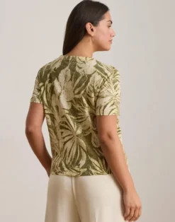 Palm-Frond-Print Short-Sleeve Sweater