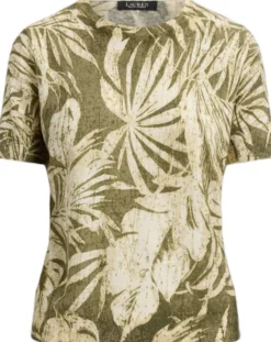 Palm-Frond-Print Short-Sleeve Sweater