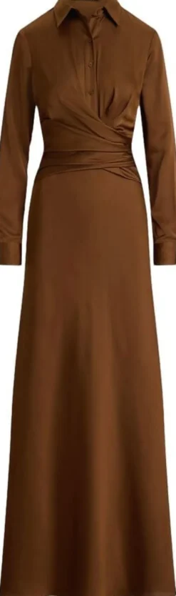 Pleated Button-Up Charmeuse Gown