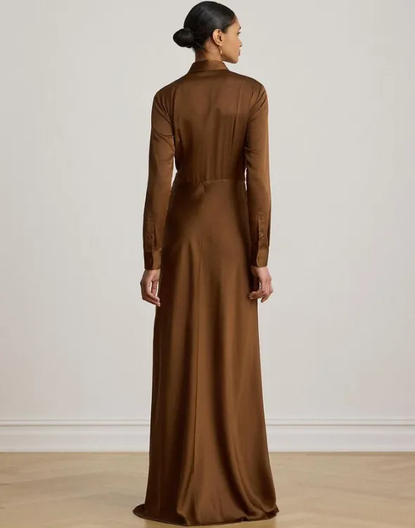 Pleated Button-Up Charmeuse Gown