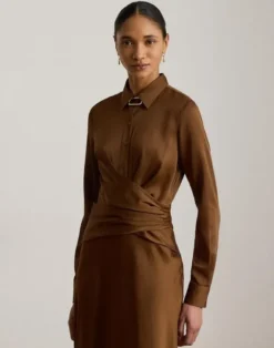 Pleated Button-Up Charmeuse Gown